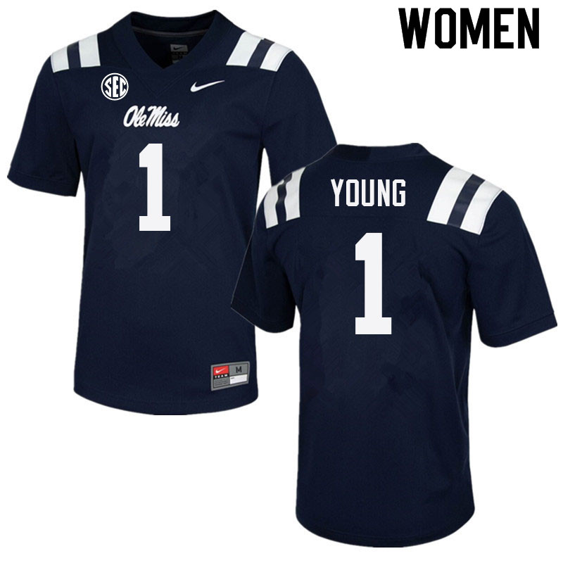 Isheem Young Ole Miss Rebels NCAA Women's Navy #1 Stitched Limited College Football Jersey UYL8758GE